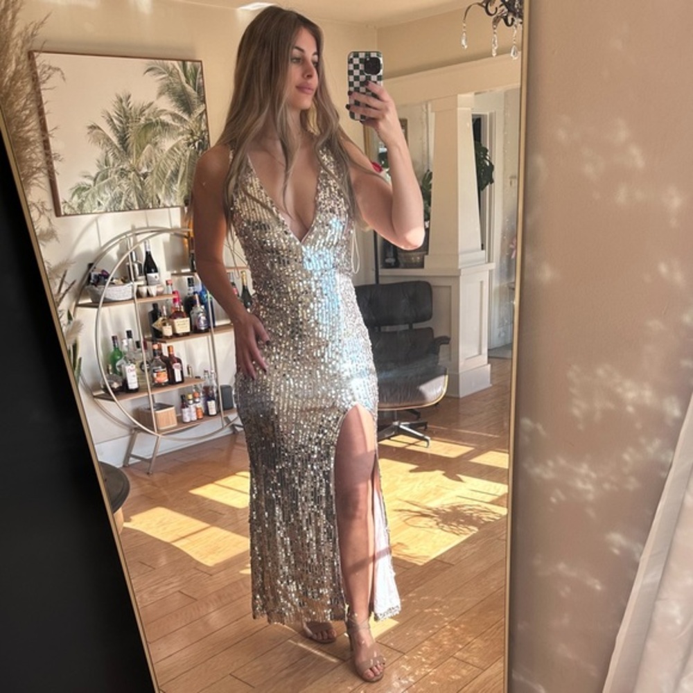 Xtaren Silver Sequin Prom Dress